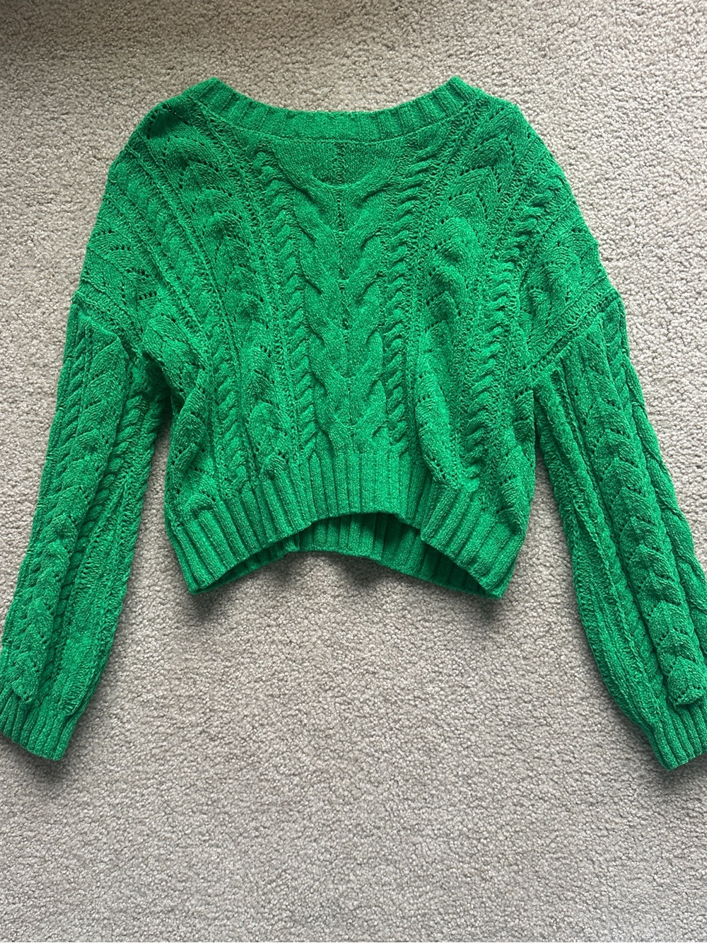 Pink Rose Bright Green Cable Knit Cropped Sweater